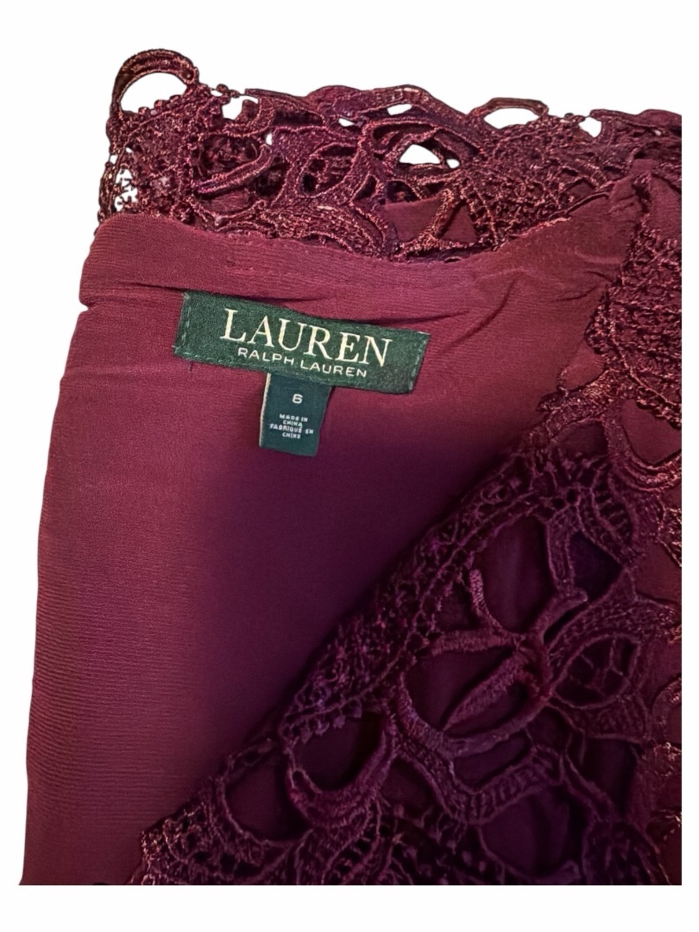 Lauren Ralph Lauren Burgundy Lace Sheath Dress Size 6 Cocktail Guest - Picture 10 of 12